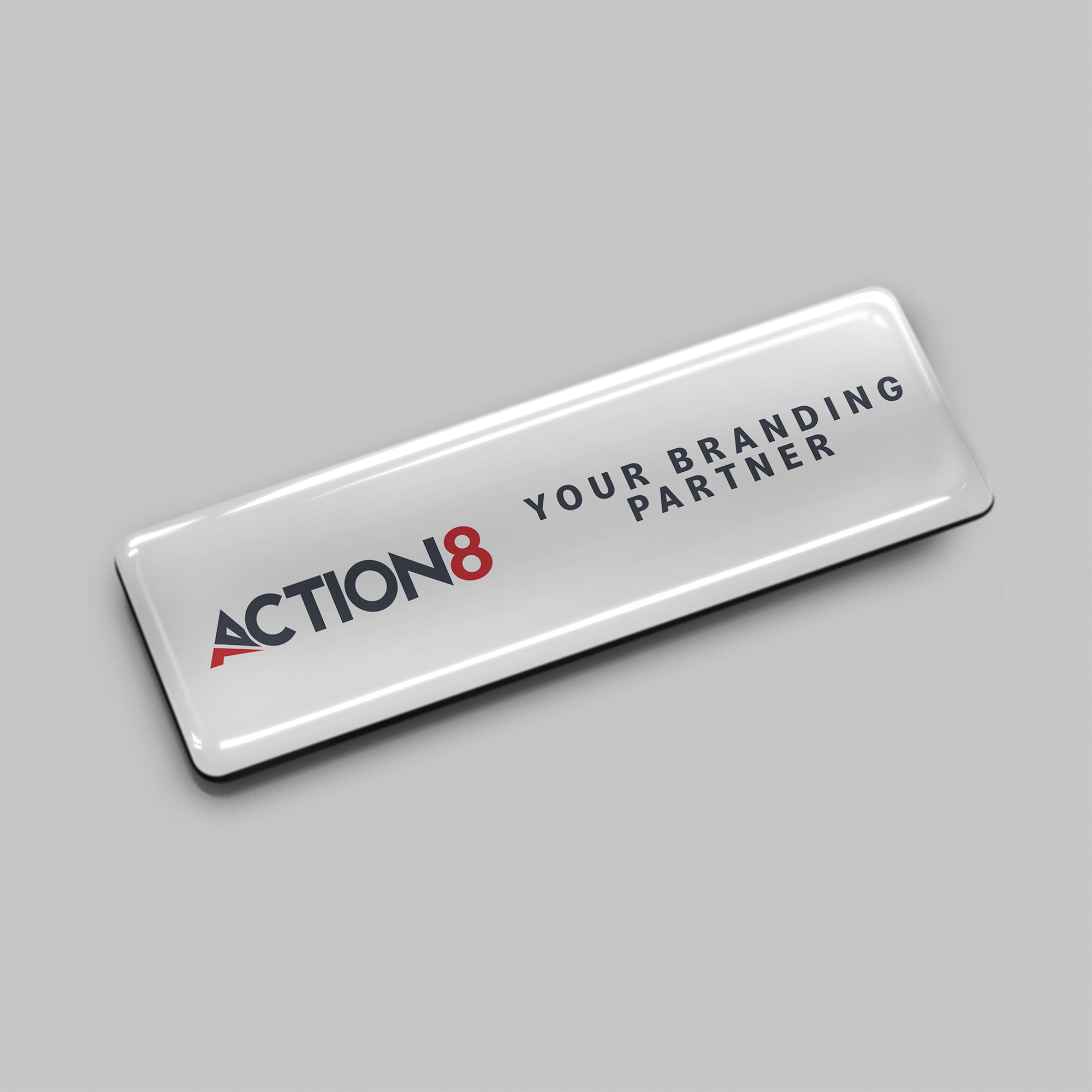Action8 white epoxy badge printing name tags KSA